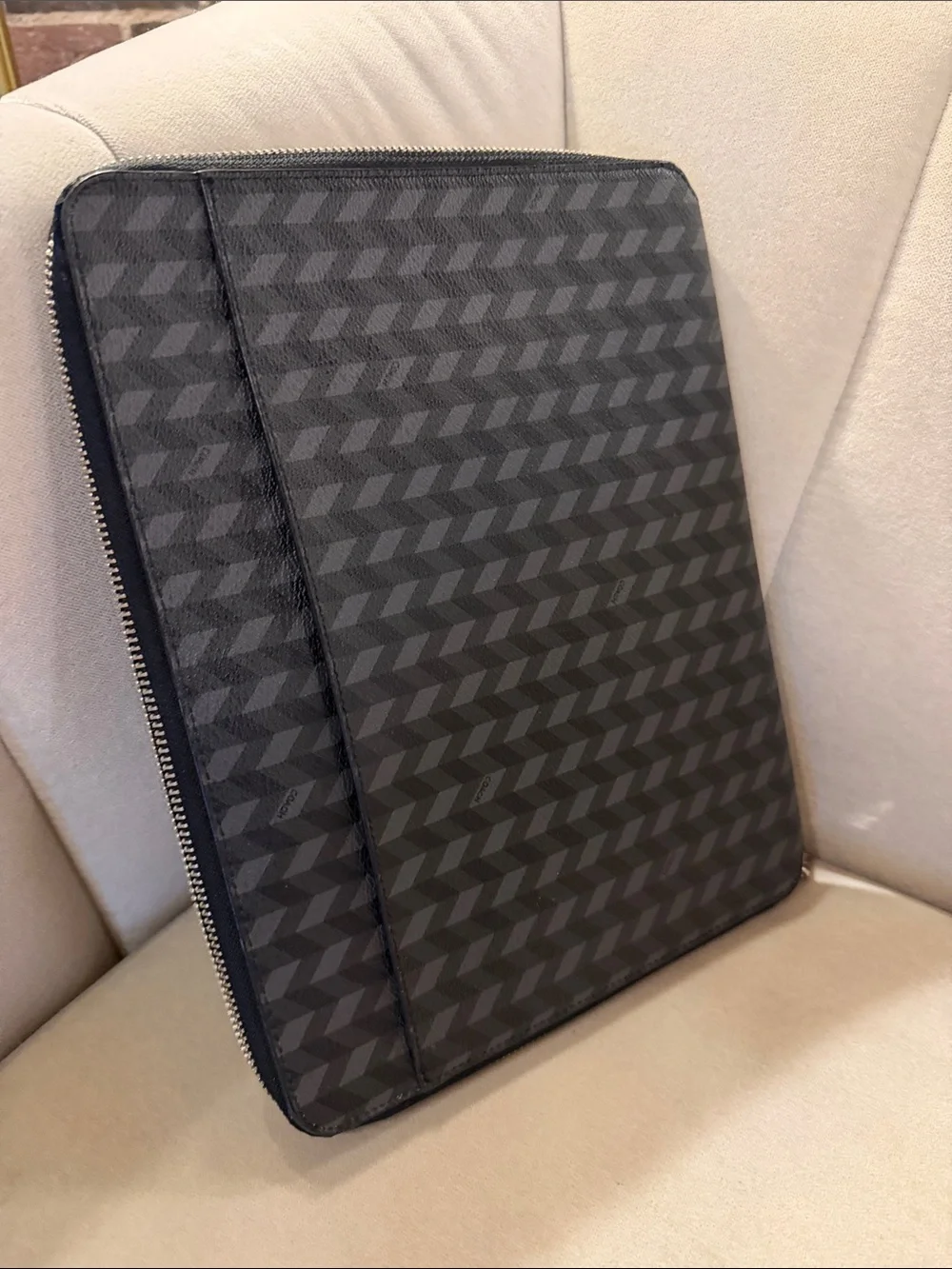 Coach Zip Around Tech/iPad Portfolio Case, Black Herringbone (New)